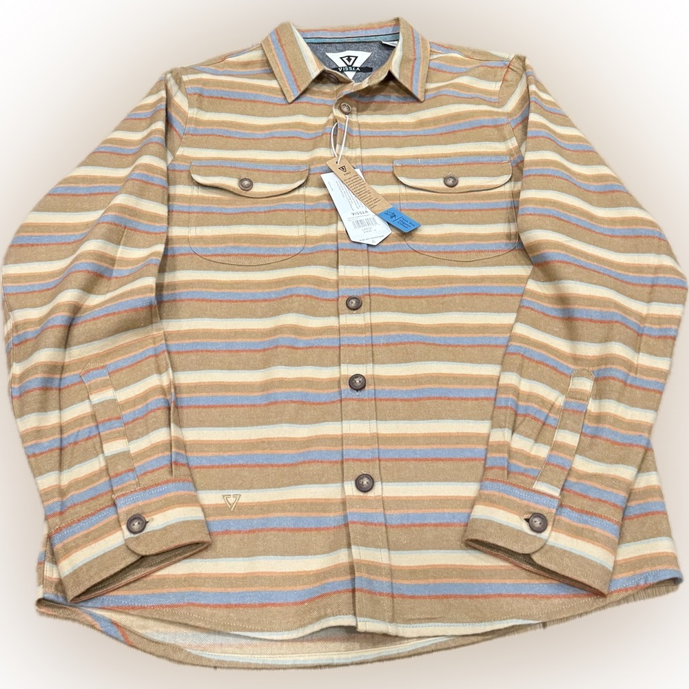 Vissla Boys Large Organic Cotton Striped Button Up Shirt NWT